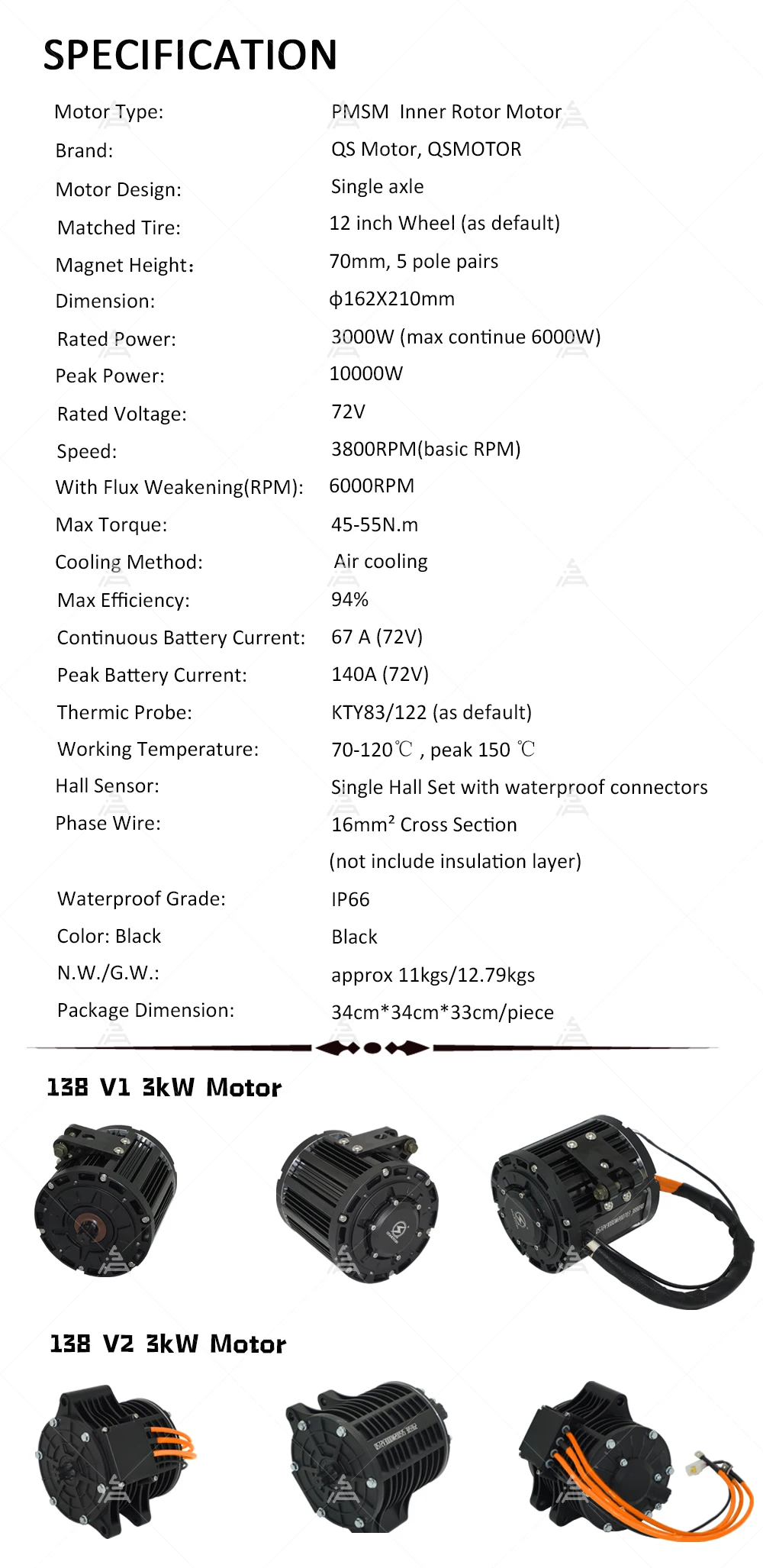 QS138 3000W V1 Diseño de corre - Mid Drive Motor Kit 72V 3000W reseña y precio