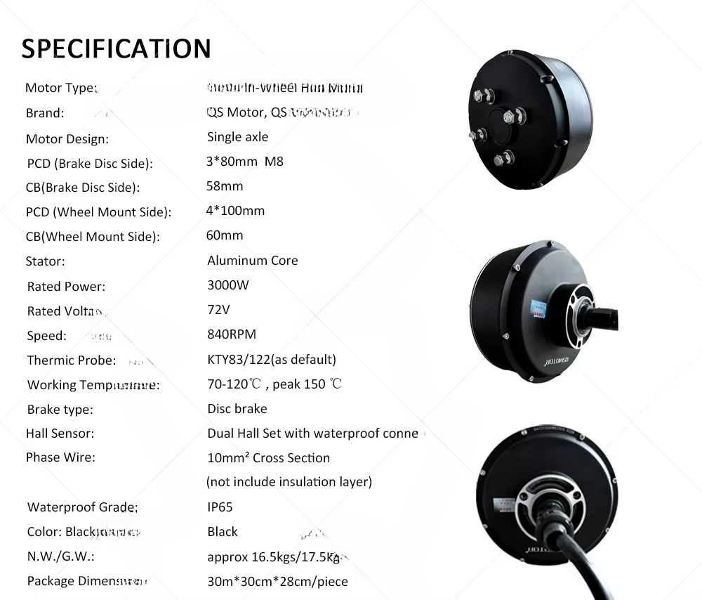 QSMOTOR 205 3000W V3 cubo de r - Electric Motorcycle Conversion Kit 72V reseña y precio